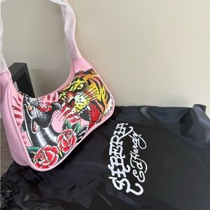 Ed Hardy Pink Tiger & Panther Shoulder Bag